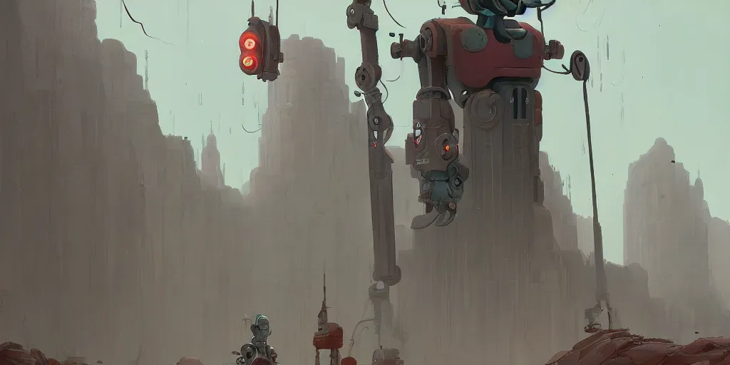 Image similar to a beautiful matte painting of a robot by simon stalenhag and abigail larson, trending on artstation