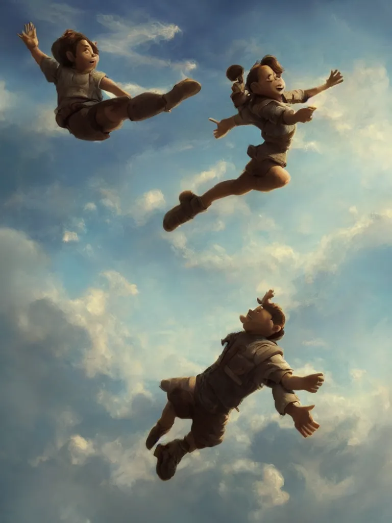 Prompt: jumping to the sky by disney concept artists, blunt borders, rule of thirds, golden ratio, godly light, beautiful!!!