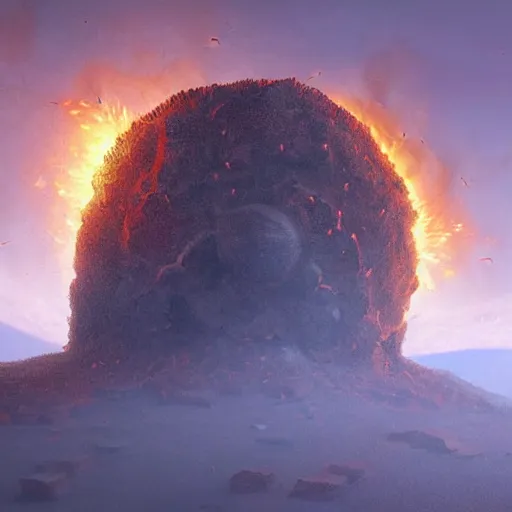 Image similar to A digital painting of a meteorite made of an insect hive burning up in the atmosphere, Wayne Barlowe Greg Rutkowski Jessica Rossier