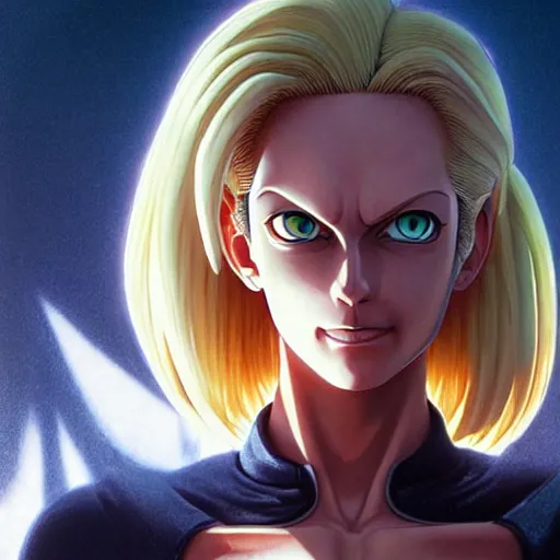 Image similar to highly detailed vfx portrait of android 1 8 by eiichiro oda!, stephen bliss, greg rutkowski, loish, rhads, beeple, makoto shinkai, tom bagshaw, alphonse mucha, sharp focus, art by artgerm and greg rutkowski, stanley kubrick, backlit, harsh overhead sunlight,