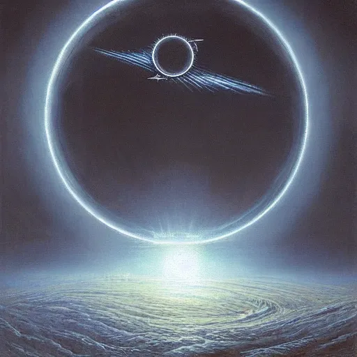 Image similar to starship, solar eclipse, looming over the earth, artstation hq, painting by gustave dore