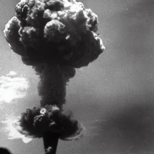 Image similar to atomic bomb being dropped on man looking up