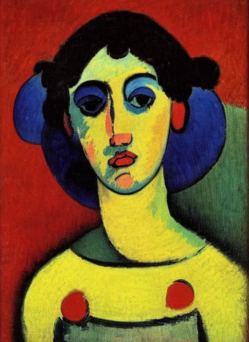 Prompt: a portrait of a pretty sewer punk young lady by alexej von jawlensky
