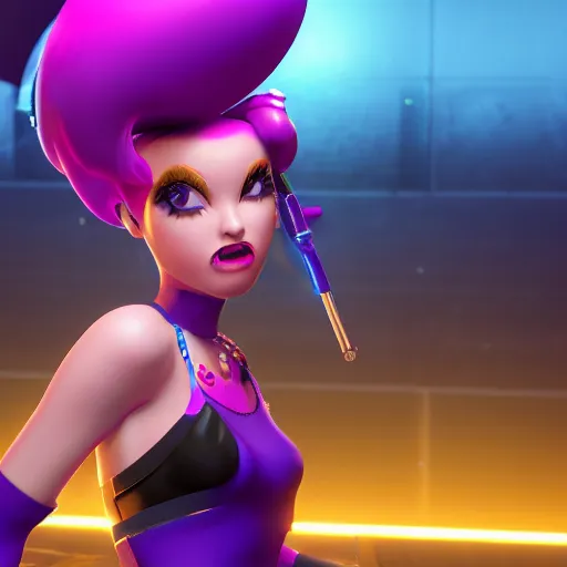 Image similar to still of pretty Jinx (Arcane) in KDA More music video. 3d render, octane render, game art, realistic, highly detailed, trending on artstation, 4k, trending on artstation, pixar, cgsociety, unreal engine 5, redshift render, trending on artstation, blender, behance, cg