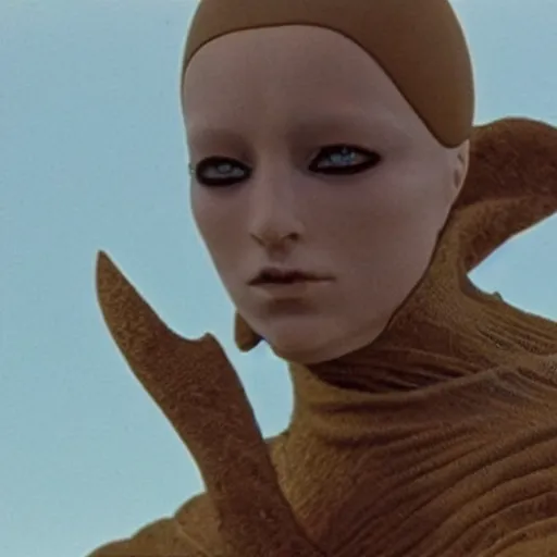 Prompt: close up of avant - garde fashion model, still from movie dune, highly detailed
