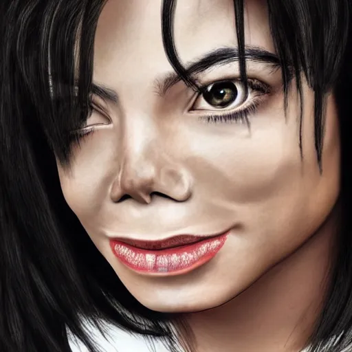 Image similar to realistic picture of Michael Jackson fused with Miranda Cosgrove, studio lighting, high detail, 4k