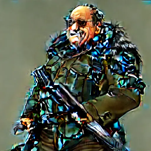 Prompt: beautiful videogame concept art of danny devito from metal gear solid