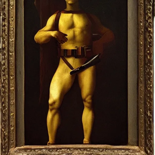 Prompt: Painting of modern American soldier, by Leonardo da Vinci