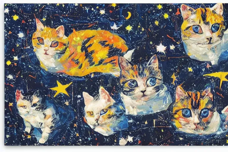 Image similar to night starry sky full of cats by mimmo rotella