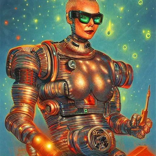 Image similar to Mohawk robot chalk, lasers, sci-fi, digital art, fantasy, magic, trending on artstation, ultra detailed, professional illustration by Basil Gogos