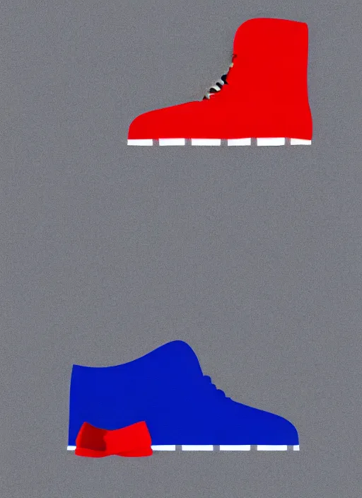 Image similar to minimal movie poster, mismatched red shoe and blue shoe