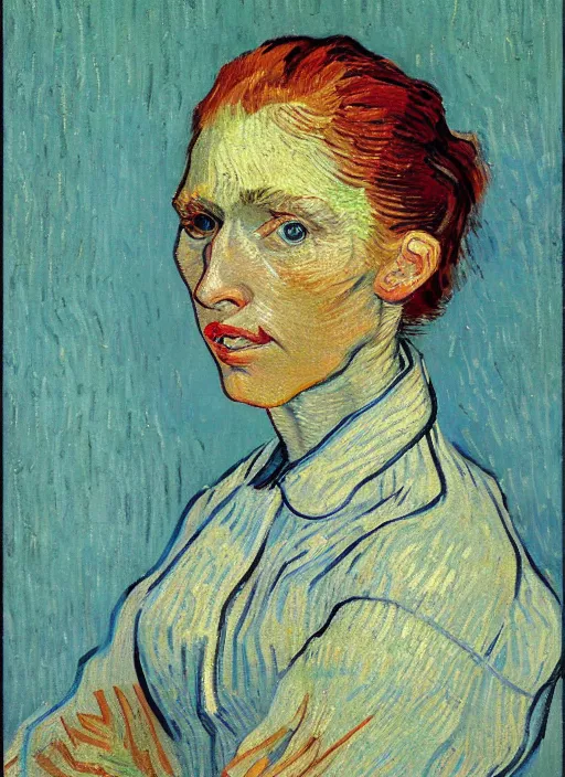 Image similar to !! portrait of the beautiful artist's muse!! by van gogh, detailed face, symmetrical painting, beautiful expressionist oil painting masterpiece, 8 k resolution, smooth, sharp focus, pastel color palette, trending on artstation