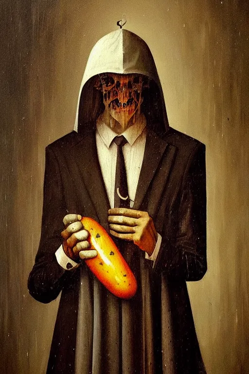 Prompt: hieronymus bosch, greg rutkowski, anna podedworna, painting of a pickle in a suit and tie