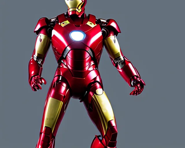 Image similar to 4 k hd, high resolution photograph of iron man suit, full colour, shot with sigma f / 4. 2, 2 5 0 mm sharp lens, wide shot, high level texture render