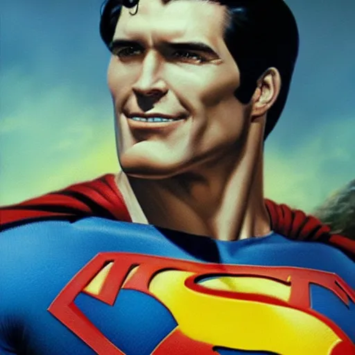 Image similar to ultra - realistic head and shoulders portrait painting of superman. art by ken kelly. 4 k. ultra - realistic. highly detailed. epic lighting