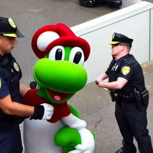 Image similar to yoshi getting arrested for tax evasion