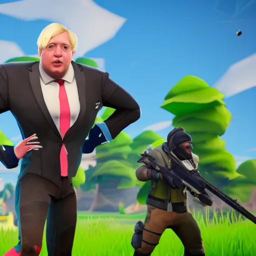 Prompt: an in-game screenshot of Boris Johnson as a Fortnite skin