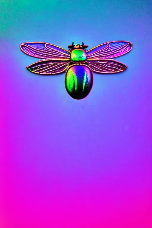 Prompt: high quality macro photo iridescent art nouveau fly! jeweled gorgeous! highly detailed digital art david ligare elson peter cinematic purple neon lighting high quality low angle hd 8k sharp shallow depth of field