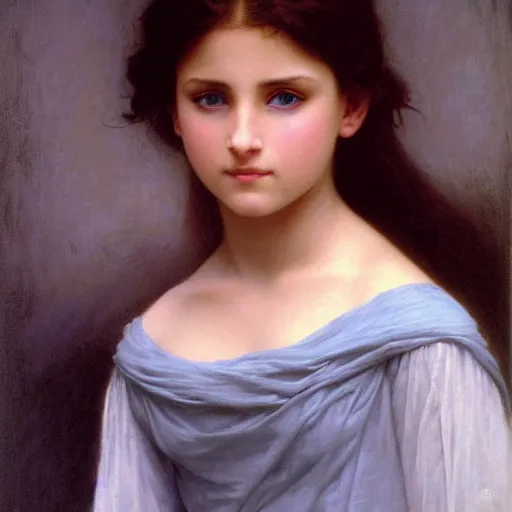 Image similar to A detailed portrait of Alia Atreides, a girl with glowing blue eyes, by William-Adolphe Bouguereau