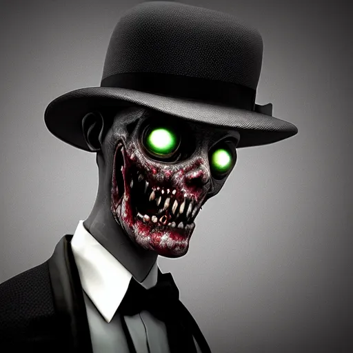 Image similar to an ultrarealistic portrait of a zombie in a tuxedo at a job interview, photorealistic, 4 k, hd, unreal engine, octane render, digital art, chiaroscuro, in the style of ansel adams, trending on artstation,
