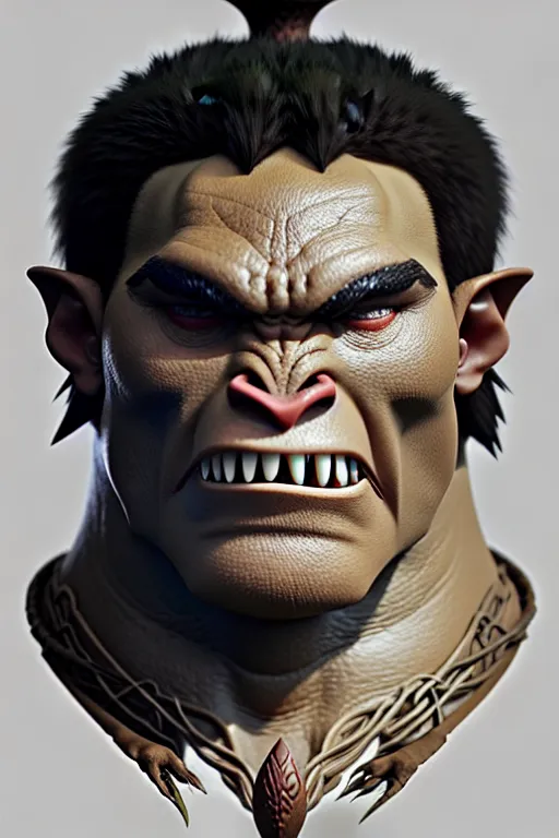 Image similar to orc barbarian male, finely detailed perfect face, exquisite details, earth magic, mid view, design on a white background, by studio muti, greg rutkowski makoto shinkai takashi takeuchi studio ghibli