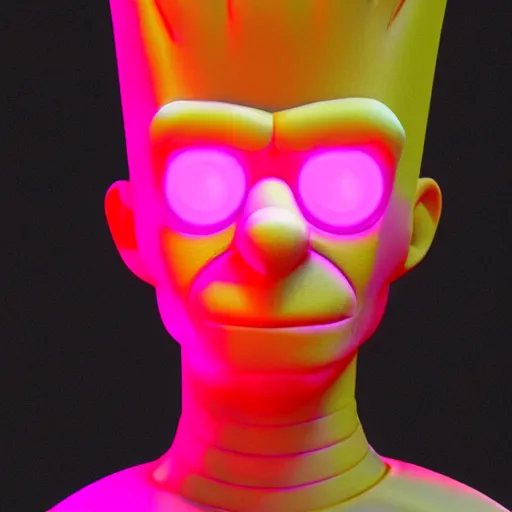 Prompt: [ bart simpson ]!! [ 3 d render ]!!, zbrush, zbrush contest winner, closeup!, award winning, 4 k render, neon lighting, bioluminescent colors, portrait!!!