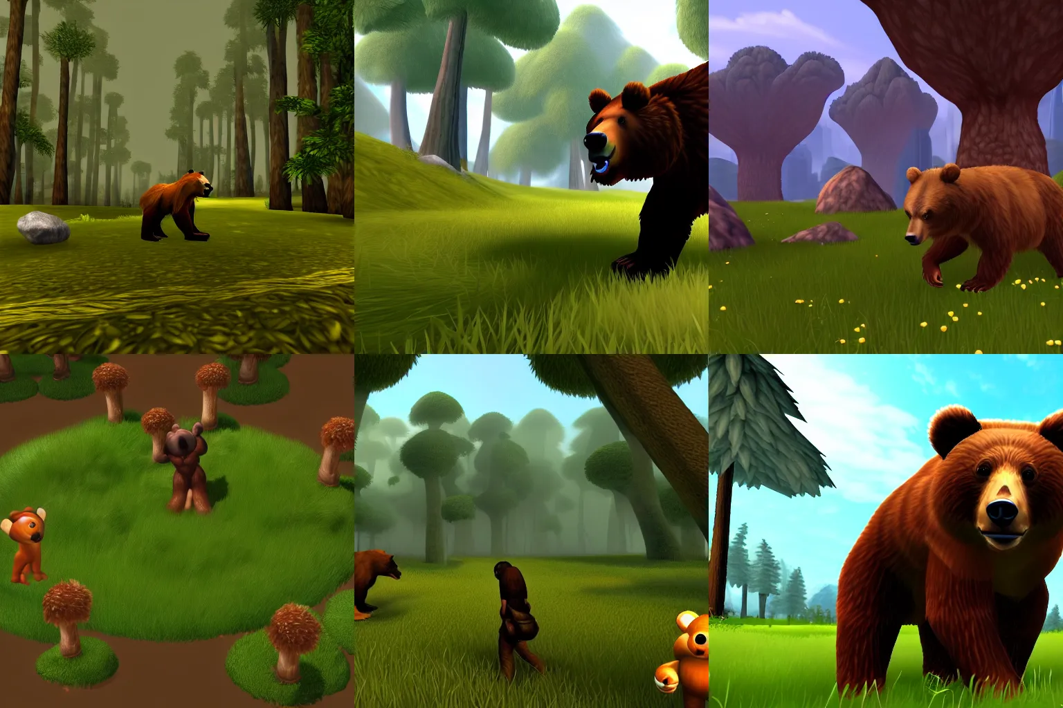 Prompt: Brown bear in Spore (2008), video game screenshot, modern video games, 2008 game, Maxis, EA, Spore. Trending on artstation,