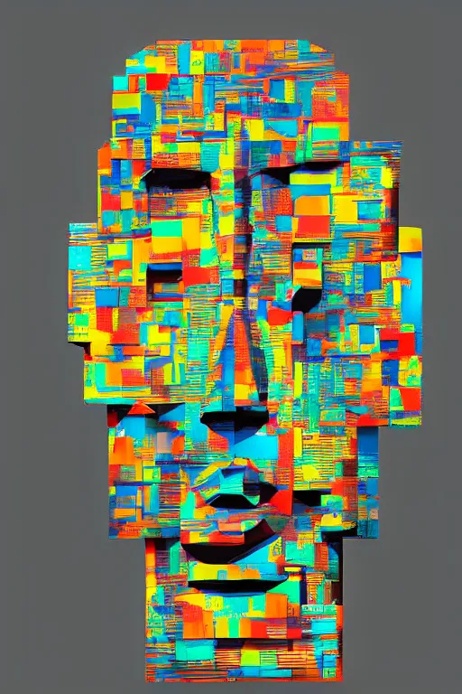 Image similar to cubist moai statue cutout digital illustration cartoon colorful beeple