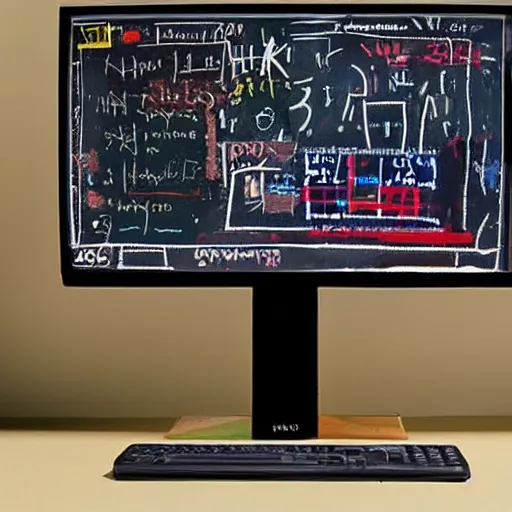 Prompt: a computer monitor from the 9 0 s the style of jean - michel basquiat