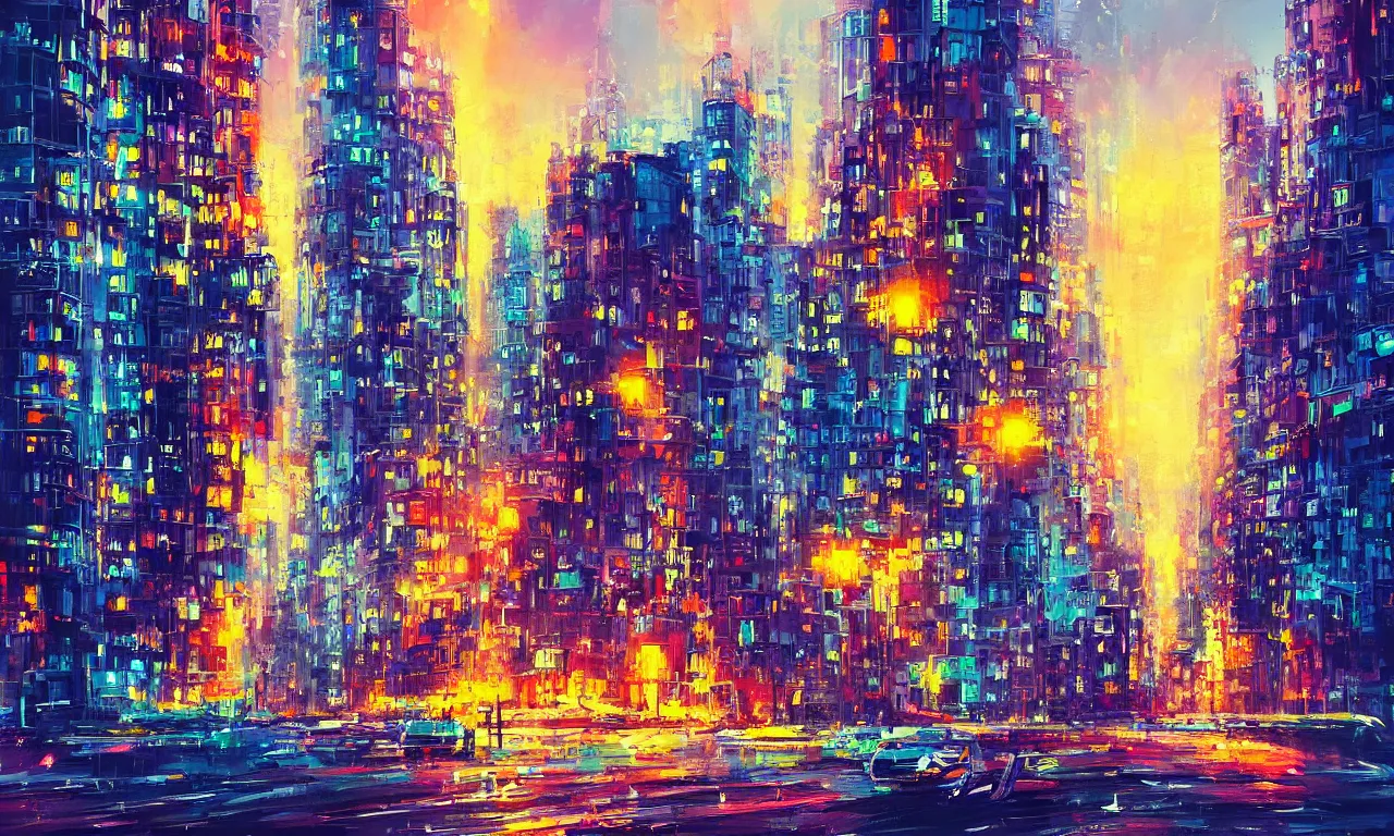 Prompt: Beautiful Cityscape in the style of Alena Aenami