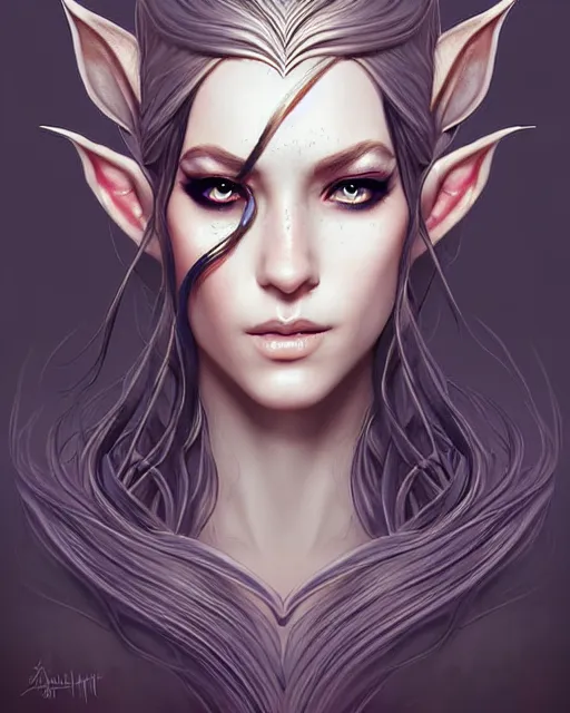 Image similar to digital art, centered portrait elven with short haire, half - face made with intricate roots, by james jean and by artgerm, by ross tran, ultradetailed, charachter design, concept art, trending on artstation,