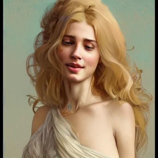 Prompt: A pregnant blond lady with closed eyes smiling, very detailed sharp angular masculine face, hooked nose and square jaw long fluffy curly blond hair, light blond hair, gorgeous, beautiful, intricate, highly detailed, digital painting, artstation, concept art, sharp focus, illustration, art by greg rutkowski and alphonse mucha