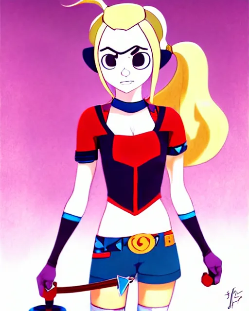 Prompt: little cartoon female character inspired by harley quinn and star butterfly from star vs force the evil, artwork by studios ghibli and rossdraws, anatomically correct, smooth, highly detailed, sharped focus, symmetrical, perfect composition, illustration, extremely coherent