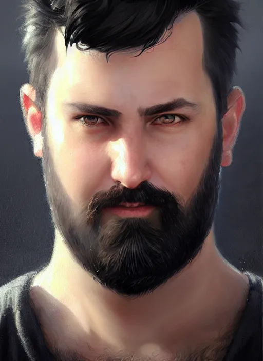 Image similar to a _ fantasy _ style _ portrait _ painting _ of white male short black hair chubby disconnected beard, rpg dnd oil _ painting _ unreal _ 5 _ daz. _ rpg _ portrait _ extremely _ detailed _ artgerm _ greg _ rutkowski _ greg