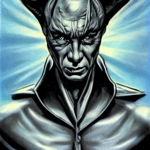 Image similar to portrait of vladimir putin as evil gremlin by vincent di fate, artgrem, jason edmiston, black & white ink, retro, comic book