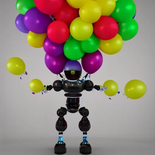Prompt: balloon robot filled with confetti, studio lighting, rim lighting, unreal engine 5