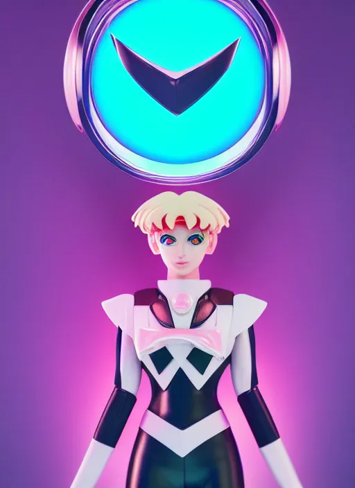 Prompt: symmetry!! portrait of a sailor moon, futuristic, dark, highly detailed, 8 0 - s style colors, sharp focus, octane render, vinyl design toy, realistic photo, studio green light on pink background