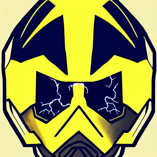 Prompt: symmetry!! yellow ranger, thunderbolt shaped eyeshade, artstation, lightning helmet, 3 d, jumpsuit, gloves, futuristic logo,