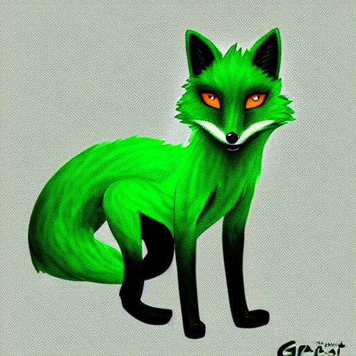 Prompt: anthropomorphized fox in anime style, green and black colors, digital painting, hd, concept art