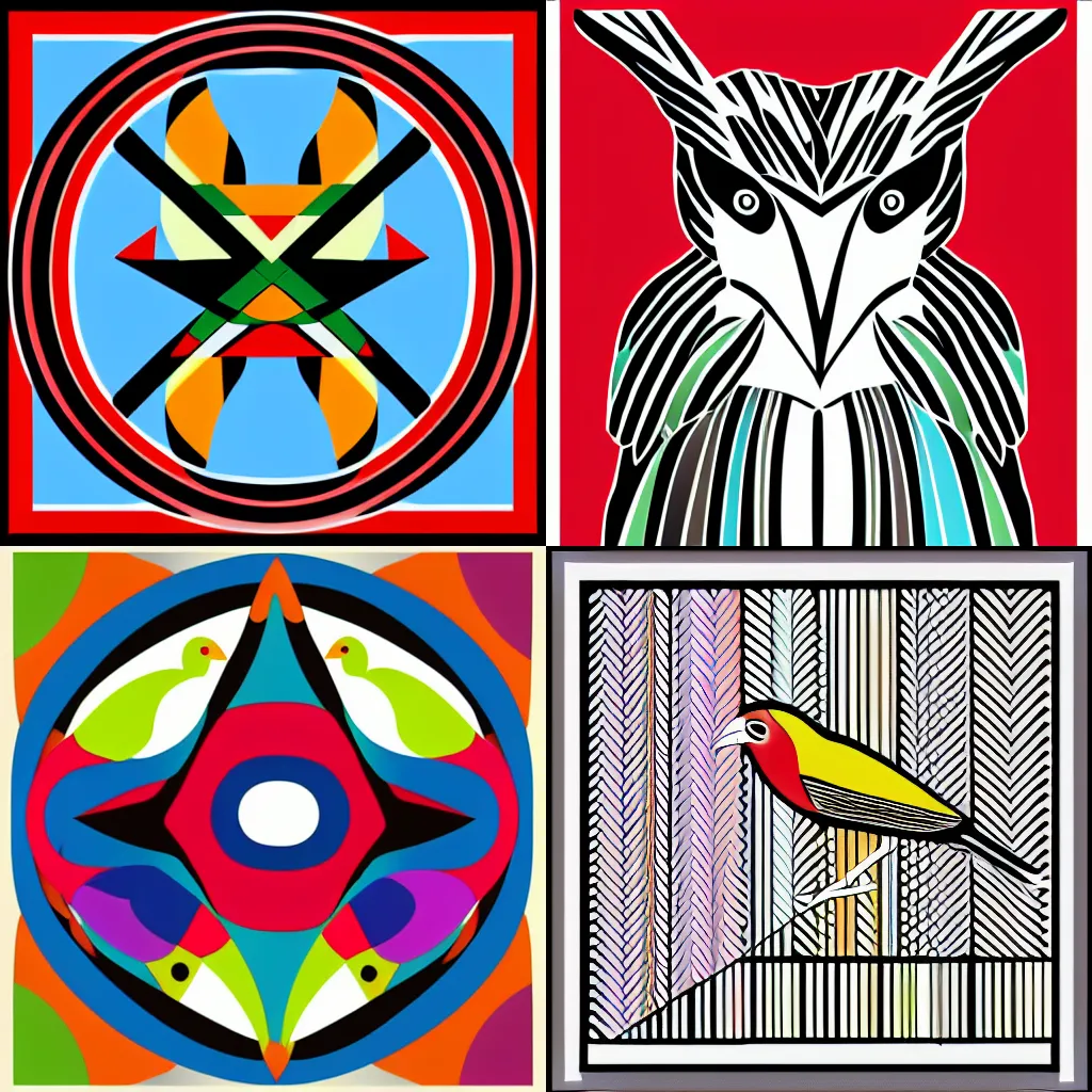 Prompt: bird, dynasty robert sonia delaunay escher, svg, vector