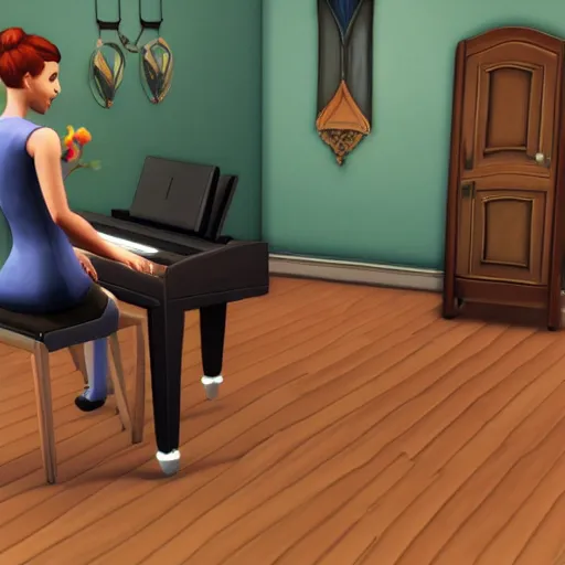 Image similar to cat playing piano, the sims 4