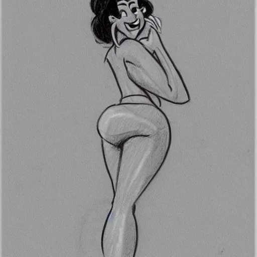 Image similar to milt kahl sketch of thick cuban girl wearing black yoga pants