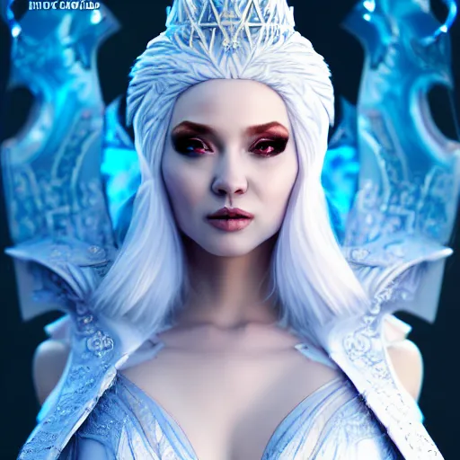 Prompt: beautiful ice queen in ornate robes, highly detailed, 8 k, hdr, award - winning, trending on artstation, clayton crain