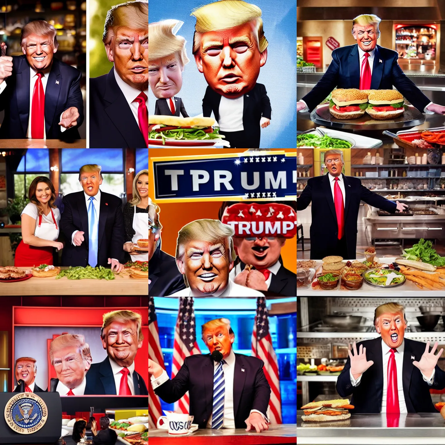 Prompt: donald trump as the host of a food network show