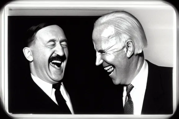 Image similar to “ very very intricate photorealistic photo of hitler and joe biden laughing together, detailed natural lighting, award - winning crisp details ”