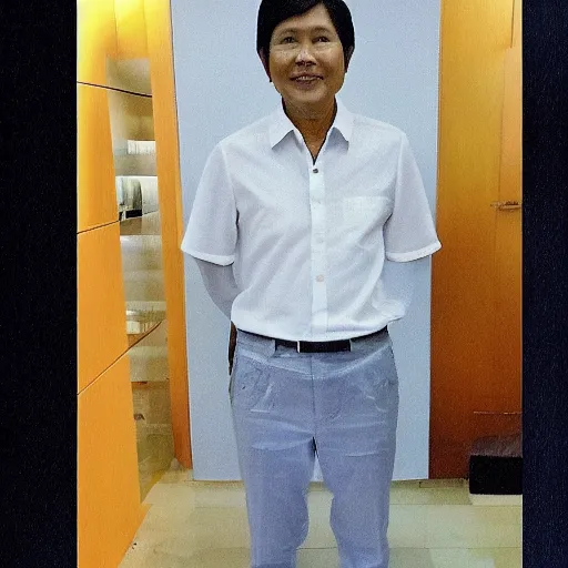 Prompt: full body mugshot photo of BongBong Marcos wearing, realistic,