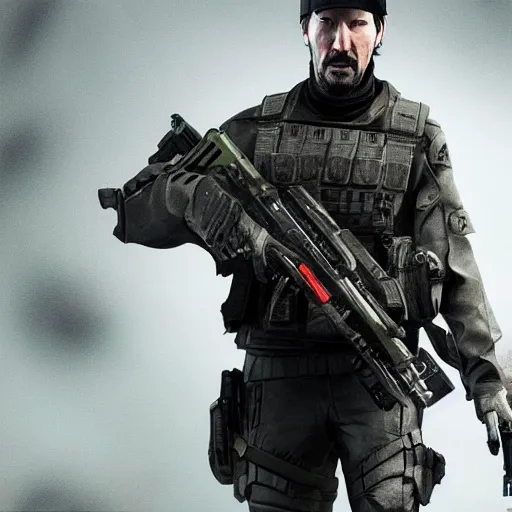 Image similar to Keanu Reeves in Call of duty war zone 4K quality super realistic