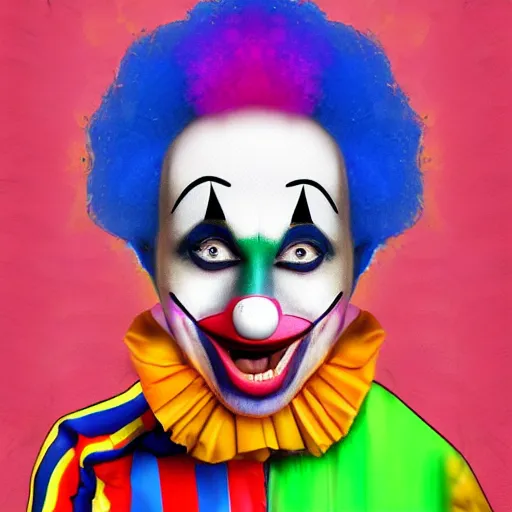 Image similar to A colorful clown, crazy, funny, stupid, digital art