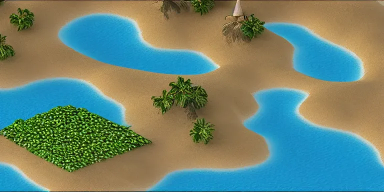 Prompt: A desert island paradise in 2000s 3D, crystal clear sea, screenshot