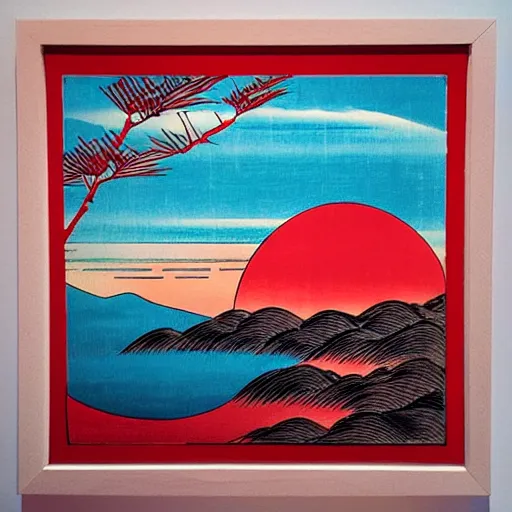 Image similar to “a bright red sunrise, in the style of Ukiyo-e”